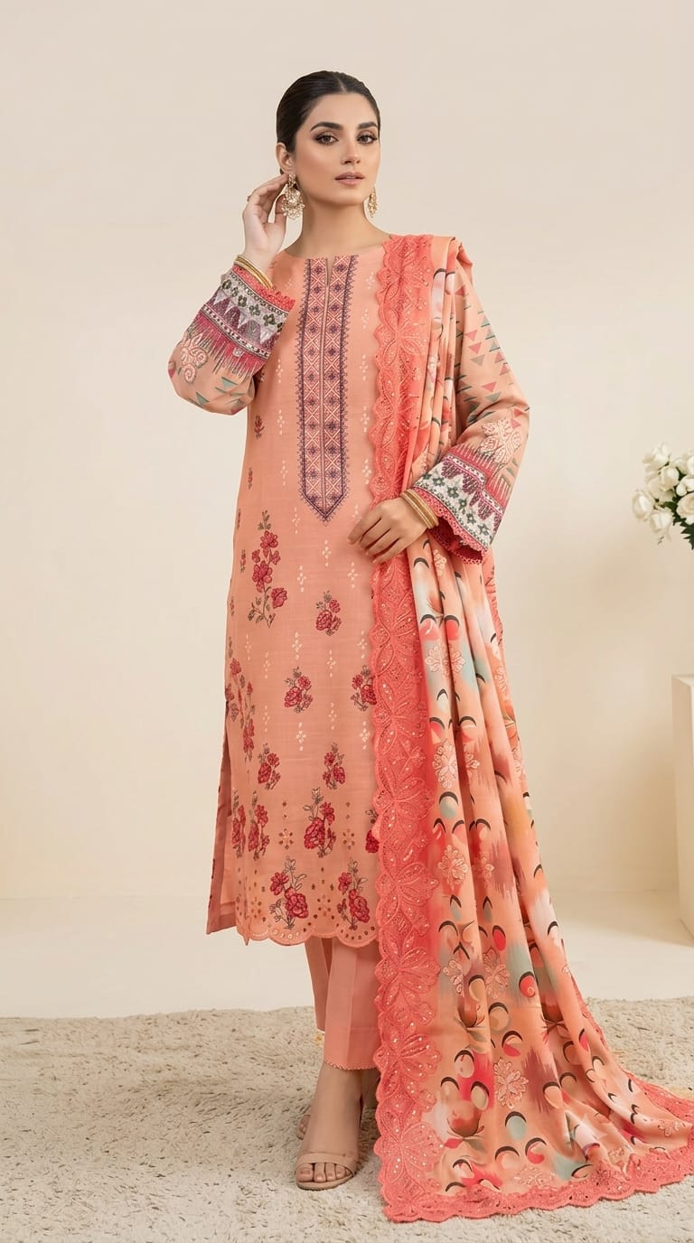Printed Embroidered Designer 3-PC
