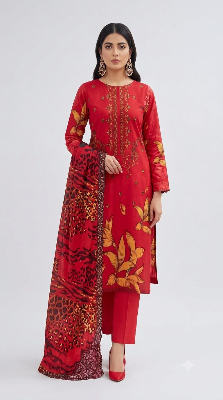 Printed Embroidered Designer 3-PC