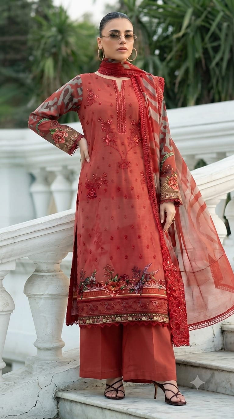 Printed Embroidered Designer 3-PC