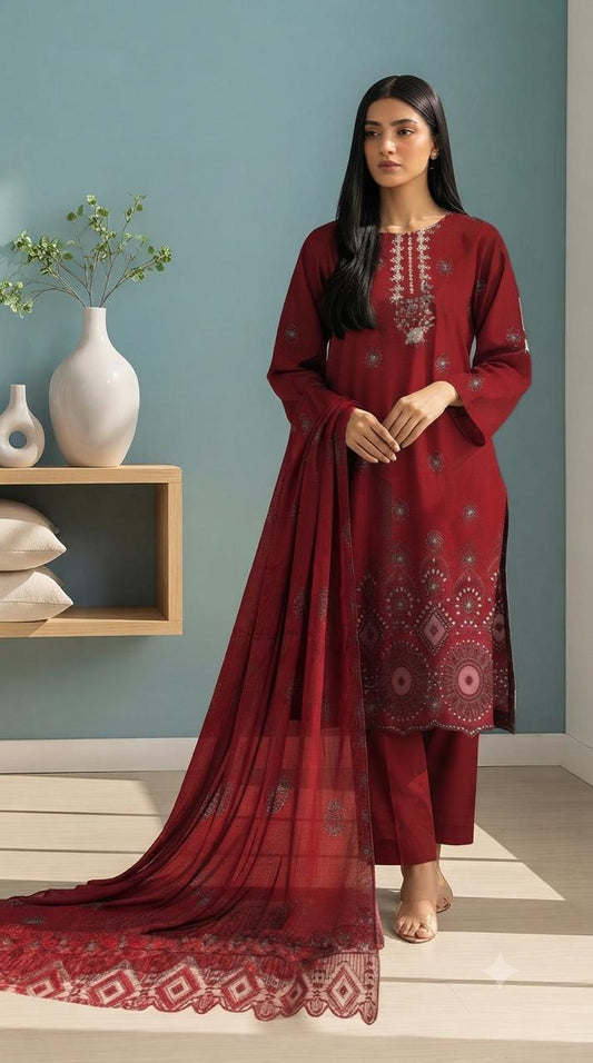 Embroidered & handmade luxury Lawn 3pc