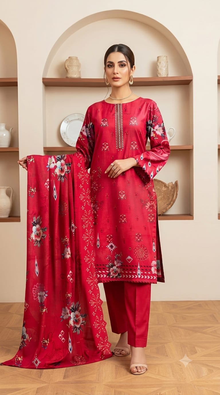 Printed Embroidered Designer 3-PC
