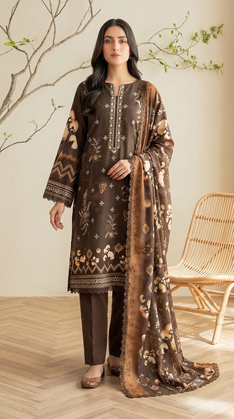 Printed Embroidered Designer 3-PC