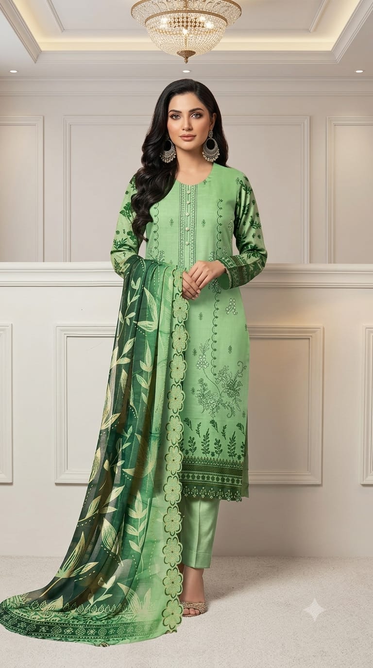 Printed Embroidered Designer 3-PC