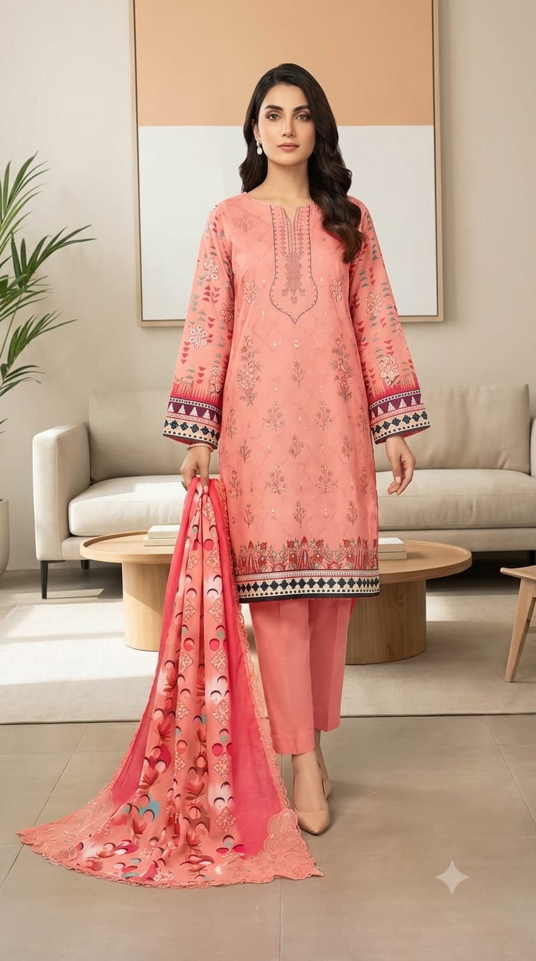 Printed Embroidered Designer 3-PC